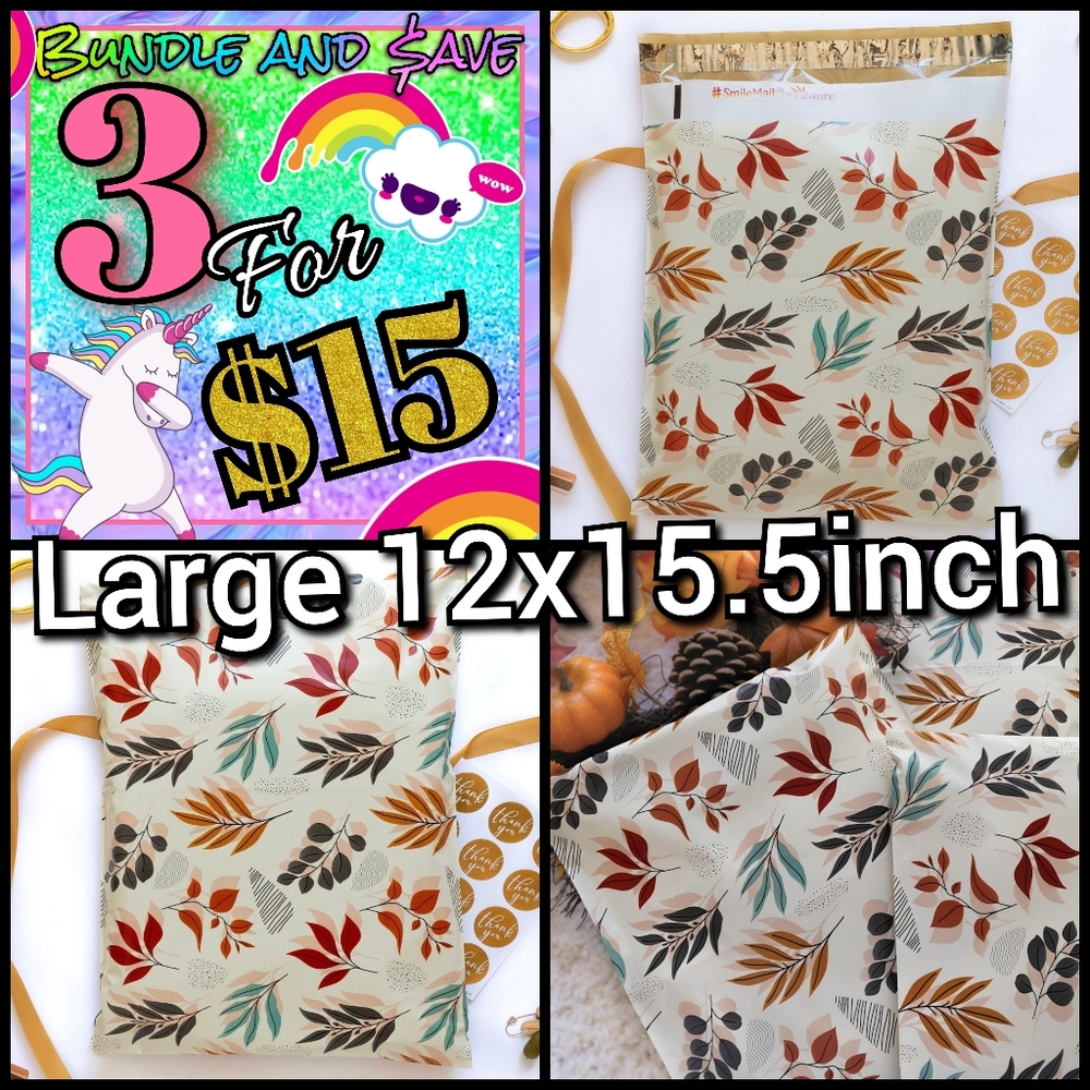 Poly Mailers large 12x15.5 leaves